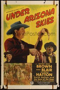7d925 UNDER ARIZONA SKIES 1sh '46 Johnny Mack Brown with gun belt, Reno Blair, Raymond Hatton!