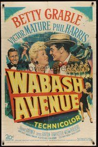 7d944 WABASH AVENUE 1sh '50 artwork of Betty Grable & Victor Mature smiling at each other!