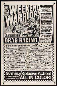 7d954 WEEKEND WARRIORS 1sh '67 really cool drag racing artwork, Don Prudhomme!