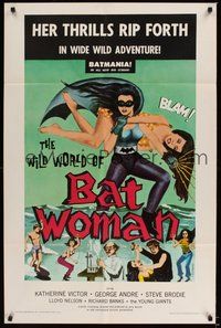 7d974 WILD WORLD OF BATWOMAN 1sh '66 cool artwork of sexy female super hero by J. Syphers!