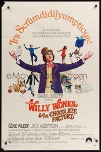 7d975 WILLY WONKA & THE CHOCOLATE FACTORY 1sh '71 Gene Wilder, it's scrumdidilyumptious!