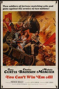 7d991 YOU CAN'T WIN 'EM ALL 1sh '70 action art of Tony Curtis, Charles Bronson, & Michele Mercier!