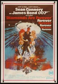 7e364 DIAMONDS ARE FOREVER Aust 1sh '71 art of Sean Connery as James Bond by Robert McGinnis!