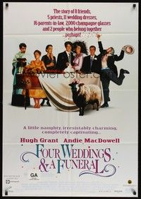 7e365 FOUR WEDDINGS & A FUNERAL video Aust 1sh '94 Hugh Grant, Andie McDowell & sheep!