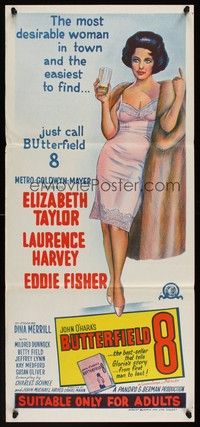 7e418 BUTTERFIELD 8 Aust daybill R66 stone litho of the most desirable callgirl, Elizabeth Taylor!