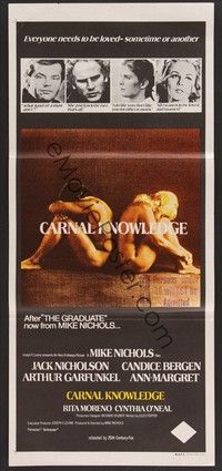7e423 CARNAL KNOWLEDGE Aust daybill '71 Jack Nicholson, Candice Bergen, Art Garfunkel, Ann-Margret
