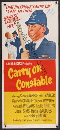 7e424 CARRY ON CONSTABLE Aust daybill '61 stone litho artwork of SIdney James!