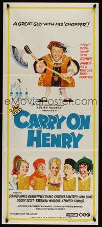 7e425 CARRY ON HENRY VIII Aust daybill '72 Sidney James, Gerald Thomas historic English comedy