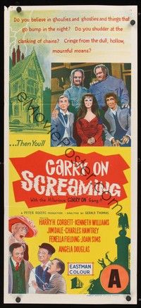 7e426 CARRY ON SCREAMING Aust daybill '66 English sexy horror comedy, stone litho art!