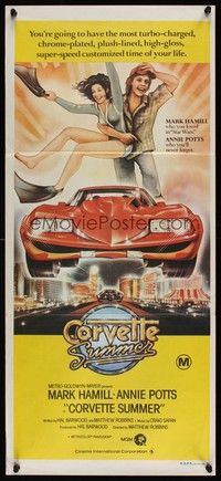 7e437 CORVETTE SUMMER Aust daybill '78 art of Mark Hamill & sexy Annie Potts on custom Corvette!