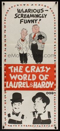7e439 CRAZY WORLD OF LAUREL & HARDY Aust daybill '67 Hal Roach, art of Oliver Hardy, Stan Laurel!