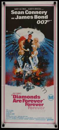 7e461 DIAMONDS ARE FOREVER Aust daybill '71 art of Sean Connery as James Bond by Robert McGinnis!