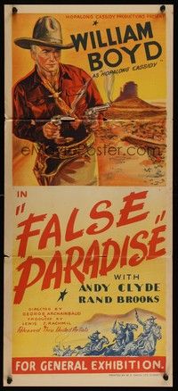 7e480 FALSE PARADISE Aust daybill '48 William Boyd as Hopalong Cassidy, different western art!