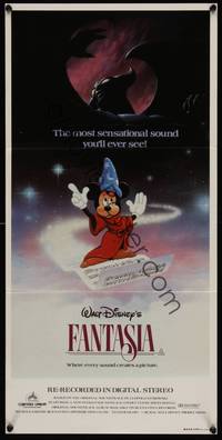 7e484 FANTASIA Aust daybill R82 great artwork of Mickey Mouse, Disney musical cartoon classic!