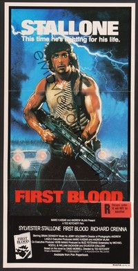 7e489 FIRST BLOOD Aust daybill '82 artwork of Sylvester Stallone as John Rambo by Drew Struzan!