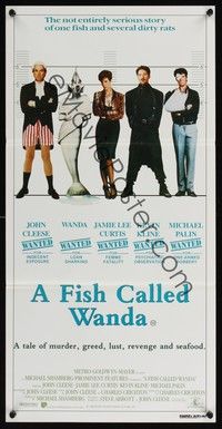 7e491 FISH CALLED WANDA Aust daybill '88 John Cleese, Jamie Lee Curtis, Kline & Palin!