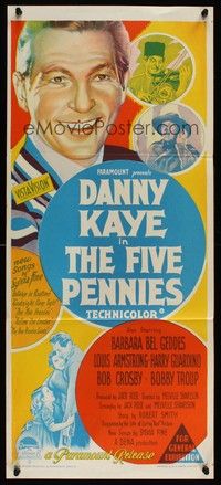 7e492 FIVE PENNIES Aust daybill '59 great different stone litho artwork of Danny Kaye!