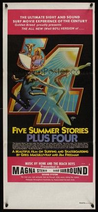 7e493 FIVE SUMMER STORIES PLUS FOUR Aust daybill '72 really cool surfing artwork by Rick Griffin!