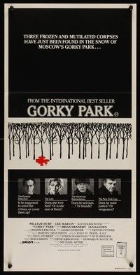 7e516 GORKY PARK Aust daybill '83 William Hurt, Lee Marvin, cool bloody snow in trees art!