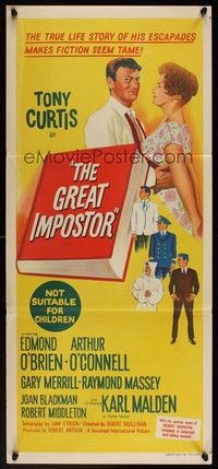 7e520 GREAT IMPOSTOR Aust daybill '61 Tony Curtis as Waldo DeMara, famous impostor!