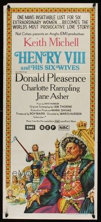 7e527 HENRY 8 & HIS 6 WIVES Aust daybill '73 cool art of Kieth Mitchell as Henry VIII!