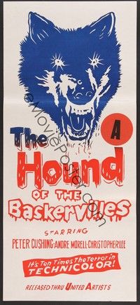 7e532 HOUND OF THE BASKERVILLES Aust daybill R60s Peter Cushing, blood-dripping dog artwork!