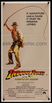7e543 INDIANA JONES & THE TEMPLE OF DOOM whip style Aust daybill '84 if adventure has a name, it's Ford!
