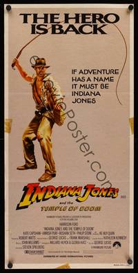 7e542 INDIANA JONES & THE TEMPLE OF DOOM Hero is Back style Aust daybill '84 Harrison Ford, the hero is back!