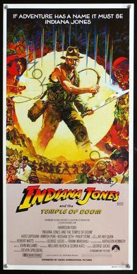 7e541 INDIANA JONES & THE TEMPLE OF DOOM Vaughan art style Aust daybill '84 art of Harrison Ford by Mike Vaughan!