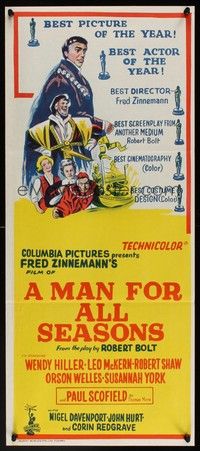 7e586 MAN FOR ALL SEASONS Aust daybill '67 Paul Scofield, Robert Shaw, Best Picture Academy Award!