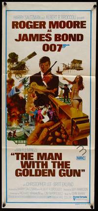 7e589 MAN WITH THE GOLDEN GUN Aust daybill '74 art of Roger Moore as James Bond by Robert McGinnis!