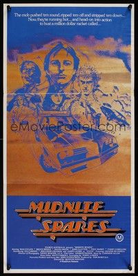 7e597 MIDNITE SPARES Aust daybill '83 Max Cullen, Bruce Spence, cool art of cast & cars!