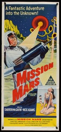 7e599 MISSION MARS Aust daybill '68 Darren McGavin, a fantastic sci-fi adventure into the unknown!