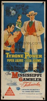 7e600 MISSISSIPPI GAMBLER Aust daybill '53 different artwork of Tyrone Power, Piper Laurie!