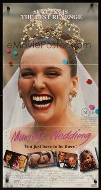 7e606 MURIEL'S WEDDING Aust daybill'95 Toni Collette in wedding dress as the world's happiest bride!