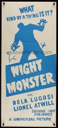 7e612 NIGHT MONSTER Aust daybill R50s Bela Lugosi Universal horror, what kind of a thing is it?