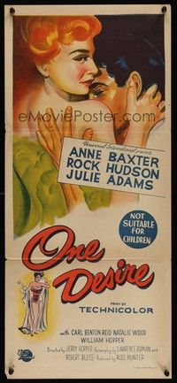 7e626 ONE DESIRE Aust daybill '55 different art of Anne Baxter & Rock Hudson!