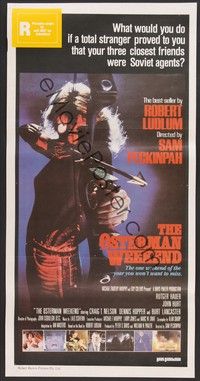 7e629 OSTERMAN WEEKEND Aust daybill '84 typical Sam Peckinpah, close up of woman w/bow & arrow!