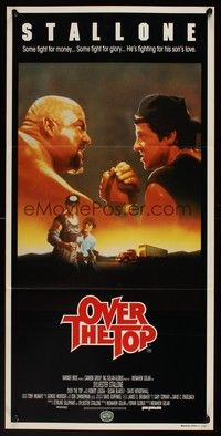 7e633 OVER THE TOP Aust daybill '87 trucker Sylvester Stallone armwrestling giant guy & with son!