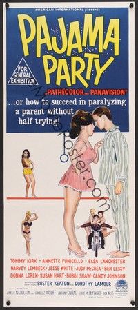 7e634 PAJAMA PARTY Aust daybill '64 art of Annette Funicello in sexy lingerie, Tommy Kirk!