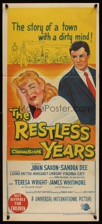 7e663 RESTLESS YEARS Aust daybill '58 John Saxon & Sandra Dee, condemned by a town w/a dirty mind!
