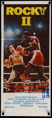 7e667 ROCKY II Aust daybill '79 Sylvester Stallone & Carl Weathers fight in ring, boxing sequel!