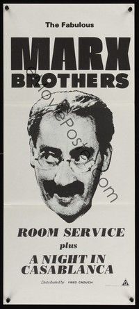 7e672 ROOM SERVICE/NIGHT IN CASABLANCA Aust daybill '70s great headshot image of Groucho Marx!