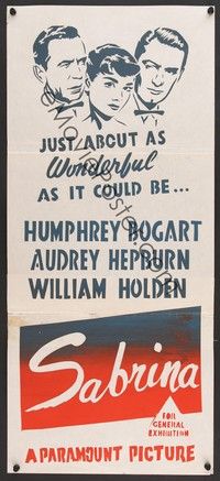 7e675 SABRINA Aust daybill R60s Audrey Hepburn, Humphrey Bogart, William Holden, Billy Wilder