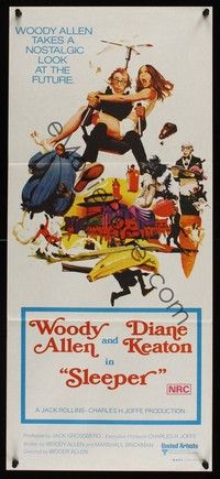 7e696 SLEEPER Aust daybill '74 Woody Allen, Diane Keaton, wacky sci-fi comedy art by McGinnis!
