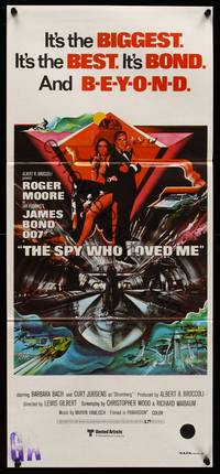 7e705 SPY WHO LOVED ME Aust daybill '77 Roger Moore as James Bond 007 by Bob Peak!