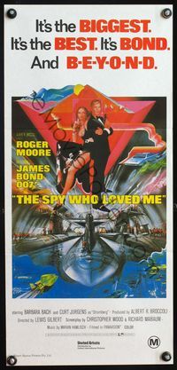 7e706 SPY WHO LOVED ME Aust daybill R80s art of Roger Moore as James Bond by Bob Peak!