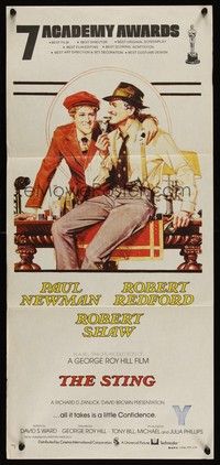 7e713 STING Aust daybill '74 best artwork of con men Paul Newman & Robert Redford by Richard Amsel