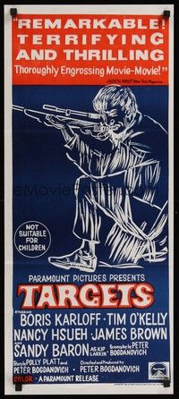 7e721 TARGETS Aust daybill '68 Boris Karloff, Tim O'Kelly, Peter Bogdanovich, art of sniper!