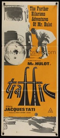 7e737 TRAFFIC Aust daybill '71 wacky image of Jacques Tati as Mr. Hulot!